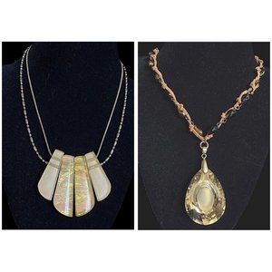 (2) Reflective Pendant Statement Necklaces